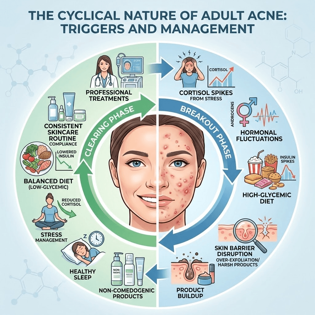 Why does my skin clear up and break out again?